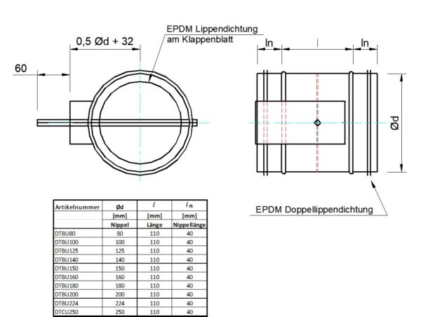 ABSPERRKLAPPE STAHL VERZINKT DICHTSCHLIESSEND MANUELL MIT ANBAUPLATTE FÜR STELLANTRIEB NENNWEITE 80 - 200