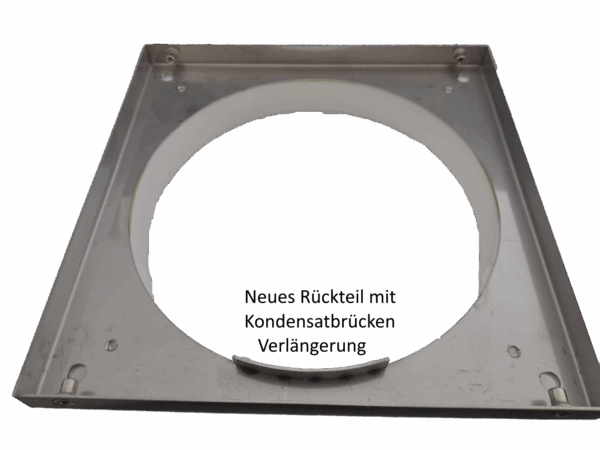 2 Grad Mauerkasten Ø 150 Rohr Set Edelstahl Dunstabzug Rückstauklappe S1-R-MKWSELFiD, runter zur Haube mit Aluflex